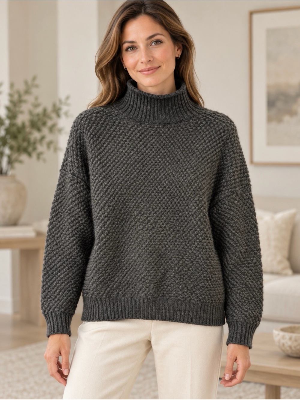 TEcrew mock turtle neck gray small sweater